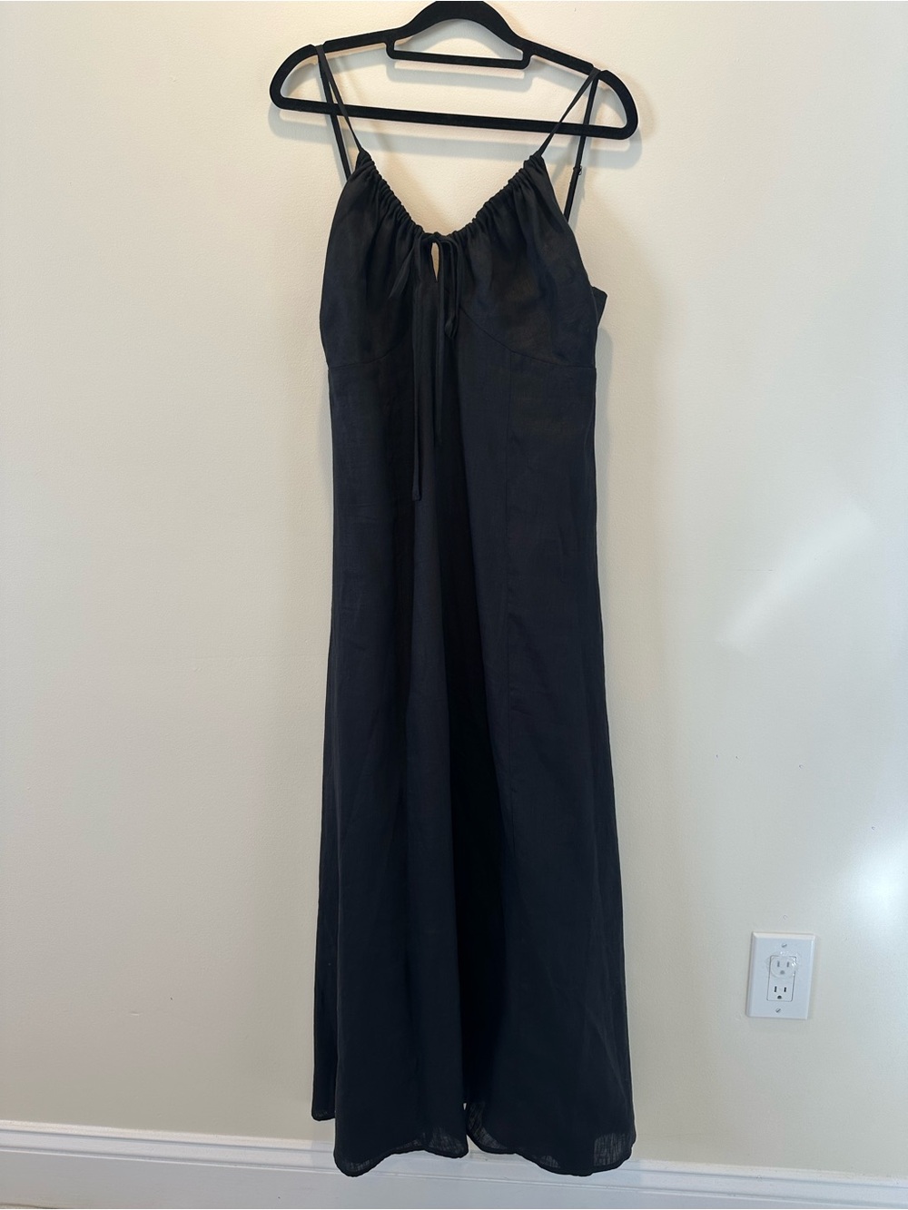 Greek Archaic Kori Black 100%Linen Wide-Leg Smocked V-Neck Jumpsuit S S23K-13010